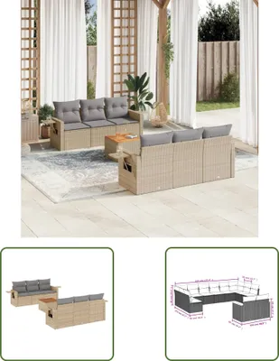 Produktbild von The Living Store 7-tlg. Garten-Sofagarnitur mit Kissen Beige Poly Rattan