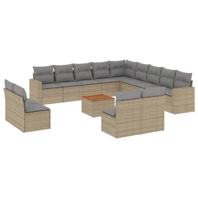 Produktbild von vidaXL 14-tlg. Garten-Sofagarnitur mit Kissen Beige Poly Rattan