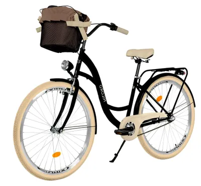 Produktbild von Komfortables Citybike für Damen mit Korb, 26 Zoll, Schwarz-Creme, 3-Gang