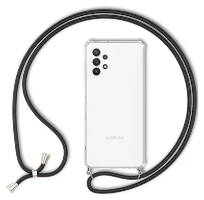 Zdjęcie produktu dla Dla Samsung Galaxy A13 - przezroczyste etui na telefon komórkowy z łańcuszkiem i przewodem do telefonu komórkowego, czarne