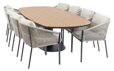Produktbild von 9-teiliges Garten-Set | 8 Elvira-Gartenstühle | 260 cm Tower-Gartentisch | Schwarz