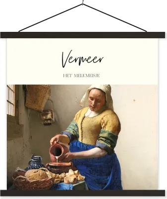 Produktbild von MuchoWow® Textilposter Milchmädchen - Johannes Vermeer - Kunst 60x60 cm mit schwarzem Rahmen - Posteraufhänger