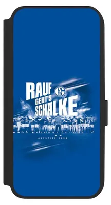 Produktbild von NIVOCASE Klapphülle für Samsung Galaxy A14 5G  Handyhülle aus Kunst Leder NIVOflip schwarz Aufstieg FC Schalke 04 Offizielles Lizenzprodukt