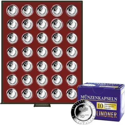 Produktbild von Lindner 2625-10EK Münzbox RAUCHGLAS für 35 verkapselte deutsche 10€-Sammlermünzen mit Polymerring, inkl. 10 Münzkapseln