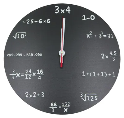 Holz-Wanduhr mit mathematischen Gleichungen, 29,5 cm, schwarz-weiß