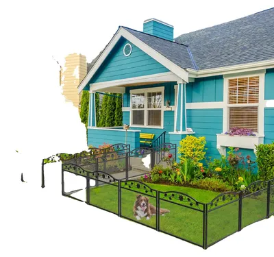Image de Clôture de jardin, structure métallique durable, facile à installer, de couleur noire