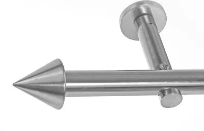 Produktbild von BASIT® Gardinenstange Set Edelstahl Look Metall Ø 19mm zur Wandbefestigung 1-lauf Spitze, Länge wählbar H19E65