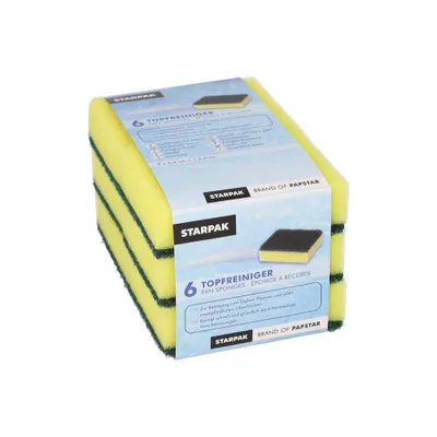 Produktbild von Starpak 6 Topfreiniger, Schwamm eckig 2,6 cm x 9 cm x 6,6 cm gelb/grün , kratzend | Banderole (6 Stück)