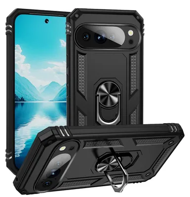 Obrázok produktu pre Pre Google Pixel 10 Pro XL Armor Magnet Ring TPU Hybrid Protective Case Black