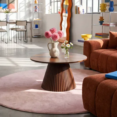 Image de Table basse ronde 80 cm moderne effet bois foncé - Oviala Lesly