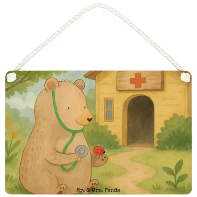 Produktbild von Mr. & Mrs. Panda wandtafel Bär Arzt Design DIN A4 - Weiß - Geschenk, Türschild, holzbild, Doktor, kleine aufmerksamkeit, Schild, Professorin, Doktorin, Wandbild Holz