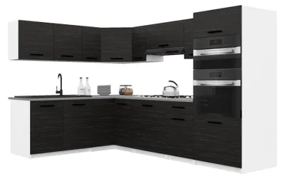 Immagine prodotto di Belini - Angolo cottura moderno ITALIA 8 - Mobili da cucina 420 cm in ebano - Cucina componibile con pensili, mobili base e piani di lavoro