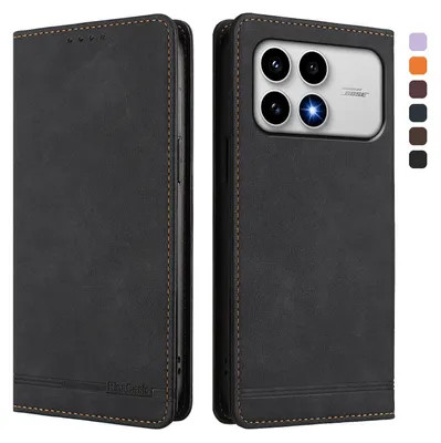 Image de Étui pour Xiaomi Poco F8 Pro/Redmi K90, coque rabattable en cuirPolyuréthanerétro avec support et emplacements pour cartes, couleur noire