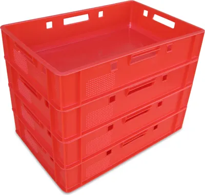 Produktbild von 4 Stück E1 Eurofleischkiste Stapelkiste Box Metzgerkiste lebensmittelecht rot (4xE1 rot)
