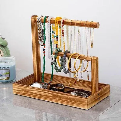 Immagine prodotto di Espositore per gioielli, portacollane in legno, smontabile, portabracciali vintage, per collane e bracciali