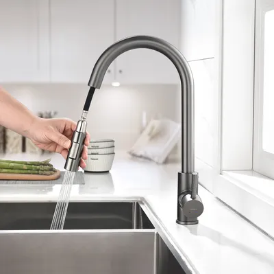 Produktbild von Lonheo Hochdruck Dunkelgrau Küchenarmatur Wasserhahn Küche ausziehbar mit 2 Strahlarten 360° drehbar Spültischarmatur mit Brause