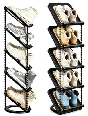 Produktbild von Schuhregal schmal 5 Ebenen 45°-Schrägablage Schwarz 2 Stück