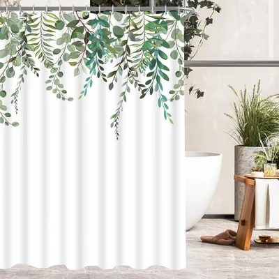 Obrázok produktu pre Sprchový záves 120x200cm zelené listy, vodoodpudivý, umývateľný polyester, 8 očiek