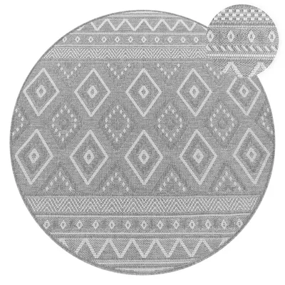 Produktbild von Outdoor Teppich Flachgewebe modern Boho Ethno wetterfest Außenbereich Grösse 80 cm Rund