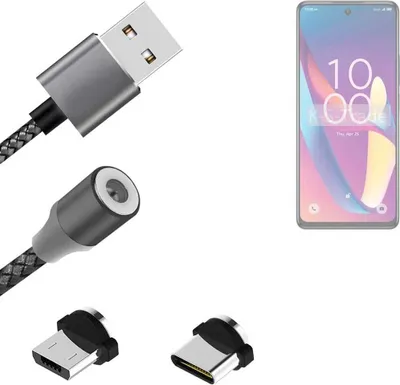 Produktbild von K-S-Trade Hochwertiges Magnet-Lade-kabel Sync-Kabel Daten-Kabel kompatibel mit TCL 50 XL 5G mit USB-Typ-C-Anschluss und Micro-USB-Anschluss 2A bis zu