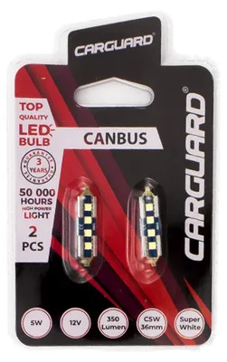Immagine prodotto di Lampadina LED Sofit per auto 36 mm Canbus - 350 lumen 6000 K - 4 x SMD 5 W 12 V - Lunga durata 50.000 h - Set da 2 - Luce bianca brillante [50783]