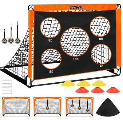Obrázok produktu pre Elzusha – Futbalová bránka s 5 otvormi na streľbu a tréningovými prekážkami, rozmer 120 x 90 cm