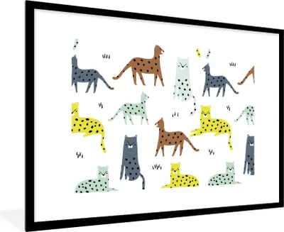 Produktbild von MuchoWow® MuchoWow® Gerahmtes Poster Wilde Tiere - Katze - Dschungel 90x60 cm - Poster mit zchwarzem Bilderrahmen - Wanddekoration - Fotos