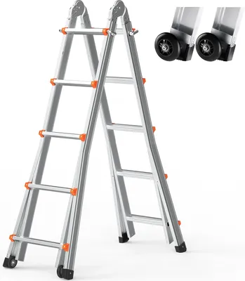 Obrázok produktu pre VEVOR teleskopický rebrík s A-rámom, dĺžka 5,1 m, kompaktný hliníkový výsuvný rebrík, multifunkčný, prenosný, skladací rebrík pre mobilné domy, nosnosť 150 kg