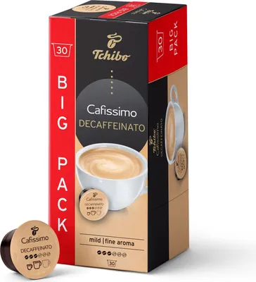 A box of Tchibo Cafissimo Decaffeinato coffee capsules.
