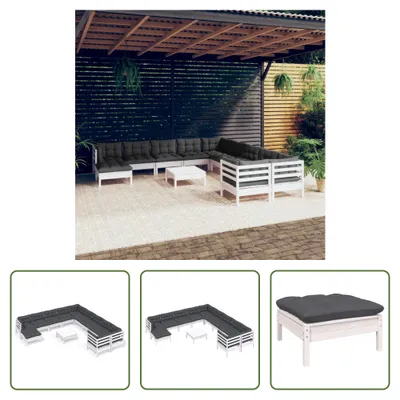 Produktbild von The Living Store 12-tlg. Garten-Lounge-Set mit Kissen Weiß Kiefernholz