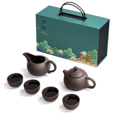 Image de Service à thé en céramique comprenant une théière et 4 tasses, avec emballage cadeau