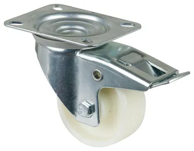 Produktbild von BS Rollen Transportrolle, Lenkrolle mit Totalfeststeller, Rad-Ø 80 mm, Tragf. 125 kg, Kunststoff , Bauhöhe 106 mm, Rollenlager