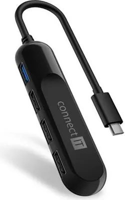 Produktbild von CONNECT IT USB-C Hub USB 3.0, 4 Anschlüsse, extern, SCHWARZ