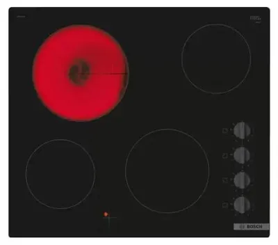 Image de Bosch Série 2, modèle PKE611CA3E, noir, intégrable, 60 cm, plaque de cuisson en céramique vitrocéramique, 4 zones de cuisson