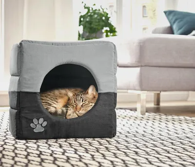 Produktbild von Katzen- und Hundehöhle Luca 2in1, ca. 40 x 40 x 40 cm, Polyester, grau