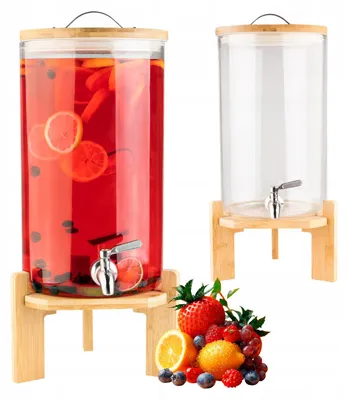 Produktbild von Glasbehälter 10 L mit Auslaufhahn Bambusdeckel Thermometer und Holzständer