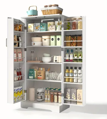 Immagine prodotto di Mobiletto da cucina - Scaffale da cucina - Armadio contenitore - Credenza - Mobile a parete - Bianco - Ripiani regolabili - Doppie ante