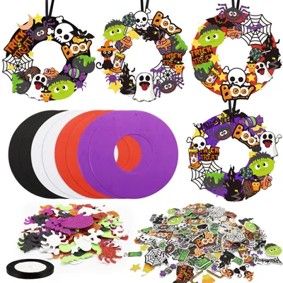 Image de Kit de bricolage pour enfants, 8 pièces, pour créer des décorations d'Halloween, notamment des couronnes