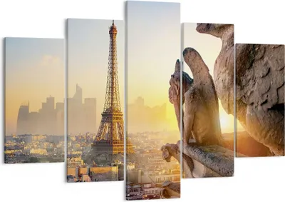 Produktbild von Bild auf Leinwand - Leinwandbild - 5 Teile - Wasserspeier Turm Eiffel - 150x100cm - Wand Bild - Wanddeko - Wandbilder - Leinwanddruck - Bilder - Wanddekoration - Leinwand bilder - EA150x100-4633