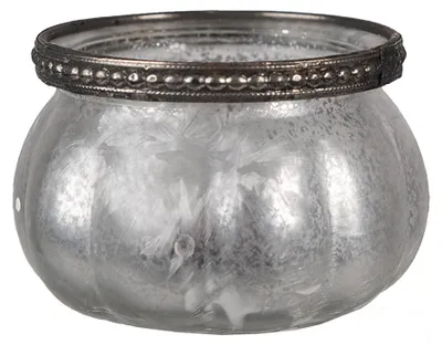 Productafbeelding van Clayre & Eef theelichthouder, diameter 9 cm, hoogte 6 cm, zilverkleurig glas
