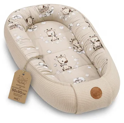 Produktbild von TotsyBaby Babynest Neugeborene Nestchen Baby 50x90cm - Kokon Handmade zweiseitig aus Baumwolle Waffel mit Babynestchen Giraffen