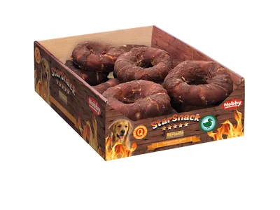 Obrázok produktu pre Nobby StarSnack Barbecue Duck Donut L Display 16 Stück, cca 10,0 cm, 110 g