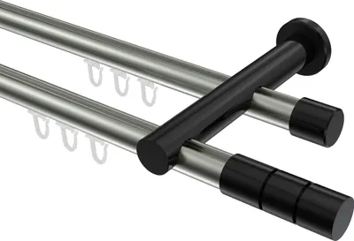 Produktbild von Interdeco Innenlaufstange / Gardinenstange mit Innenlauf Edelstahl-Optik / Schwarz, Typ Platon Elanto (Rillenzylinder), 20 mm Ø 2-läufig, 200 cm