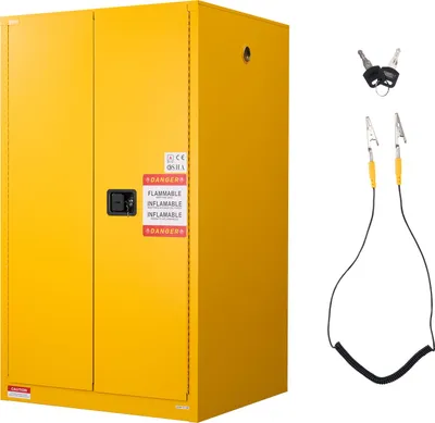Image de VEVOR Armoire d'extinction d'incendie Armoire de stockage inflammable extinctrice (246 L) avec étagère réglable, armoires d'extinction d'incendie en acier laminé à froid et galvanisé, jaune Armoire de protection Armoire pour substances dangereuses