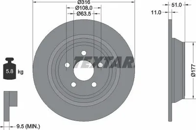 Produktbild von 2x TEXTAR Bremsscheibe 92291903 für FORD S-Max (CJ) Galaxy (CK) 51mm 5 8kg 316mm