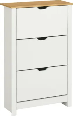 Image de HOMCOM Meuble à chaussures 18 paires, armoire à chaussures étroite avec 3 tiroirs rabattables et étagères réglables, style moderne, pour couloir, entrée, 72 x 26 x 112 cm, blanc