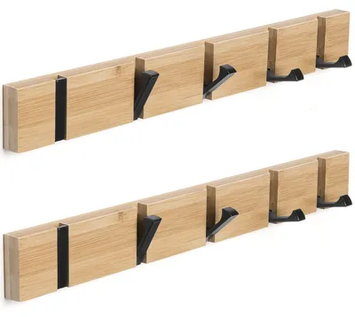 Produktbild von 2-teiliges Wandgarderoben-Set aus Holz, klappbarer Kleiderhaken mit 5 Haken für Mäntel, Hüte und Handtaschen (42 cm)