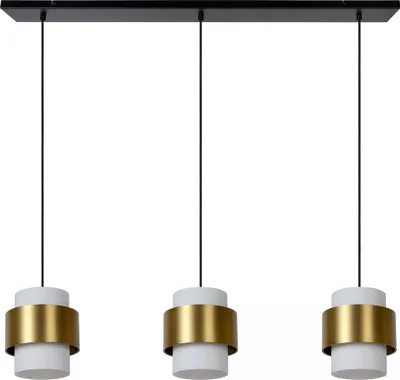 Zdjęcie produktu dla Lampa wisząca listwa szklane klosze białe ze złotą obręczą FIRMIN 3xE27 40W Lucide