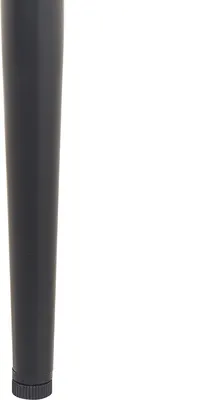 A close-up view of a dark gray furniture leg against a white background.