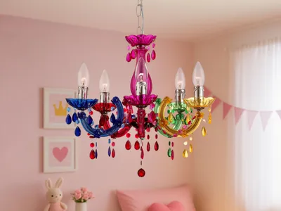 Produktbild von Globo Kronleuchter Lüster 5flammig bunt mit E14 LED, Kinderzimmerlampe Mädchen